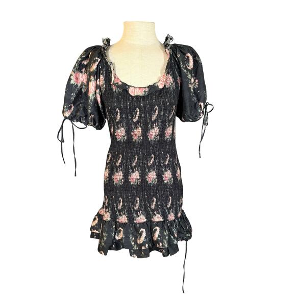 LOVESHACKFANCY Violett Dress Black Coffee M Floral Ruffle Silk Party Mini Date - Picture 5 of 14